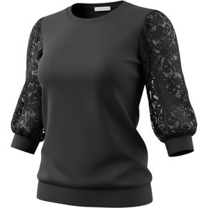 J. Society New York Black‎ Lace Puff Sleeve Knit Sweater Top Small NWT